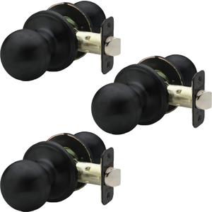 Copper Creek Matte Black Door Knobs - Round Colonial with Privacy Locking Function for Home Improvement - Interior Door Knobs Fits All Standard - Locking Door Knob for Bedroom & Bathroom - 3 Pack