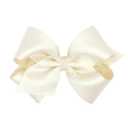 Wee Ones Girls' Crepe Satin Hair Bow with Grosgrain Underlay and Plain Wrap Center on WeeStay No-Slip Hair Clip, King, Antique White