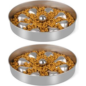 2-Pack Slow Feeder Dog Bowls  Stainless Steel Metal Bowls with Double-Sided Design, 5 Cups Large Capacity for Dry, Wet, Raw Food, Slow Feeding for All Dog Sizes, Easy to Clean, Non-Slip