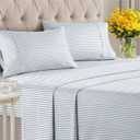 Striped Sheets - Blue & White Striped Sheets - 1 Flat & 1 Fitted & 2 Pillowcases w/ Deep Pockets Comfy, Wrinkle & Fade Free - Soft, Breathable & Cooling - Luxury Pinstripe Bedding - King Size Set