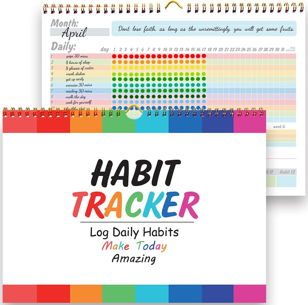 gisgfim Habit Tracker Calendar Motivational Habit Tracking Journal Inspirational Goal Planner with Spiral Binding Beautiful Weekly Undated 12+2 Month Journal