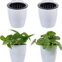 MyGift 5 Inch Wall Mounted Modern White Plastic Self Watering Planter Pots, Small Hanging Double Layer Wall Planter, Tabletop Mini Plant Container for Herb Succulent Cactus Flower, Set of 4