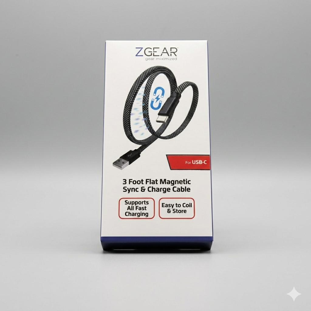 ZGear 3 Foot Flat Magnetic Sync Charge Cable, 2 Pack