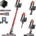 Cordless Vacuum Cleaner, 650W/55KPa 70Mins Vacuum Cleaners for Home, Self-Standing Stick Vacuum with Anti-Tangle Brush & OLED Touch Screen, Vacuum Cleaner for Hardwood Floors,Carpet,Pet Hair,Car (Red)