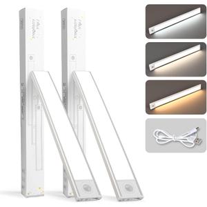 SPOLI Battery Operated/Rechargeable Under Cabinet Lighting with Motion Sensor - Dimmable Magnetic LED Lights for Kitchen, 2Pack Closet Lights Silver 16''