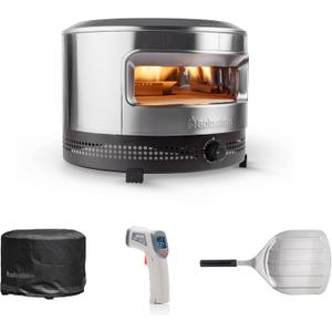 Solo Stove Pi Prime 21" x 16" Stainless Steel Propane Outdoor Pizza Oven Bundle with IR Thermometer, Stainless Peel & Shelter 12" Panoramic Opening, Demi-Dome Heating, 90-Second Artisan Pizzas