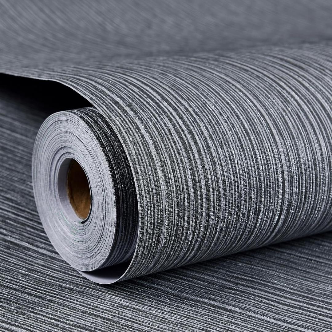 Haimin Grasscloth Wallpaper Textured 24in X 393in Fabric Contact Paper Gray Wall Paper Textured Linen Wallpaper Peel and Stick Self-Adhesive Thick Vinyl Embossed Film Wallpaper (Gray)