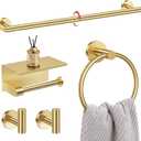 5-Piece Towel Bar Set Brushed Gold Bathroom Hardware Accessories Set Upgraded Toilet Paper Holder with Shelf Towel Holder Set for Bathroom Stainless Steel Wall Mounted