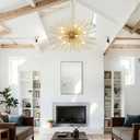 Modern 33.8in Gold Sputnik Chandeliers 12-Light Mid-Century Starburst Chandelier Light Fixture Solid Metal Satellite Large Chandelier for High Ceiling Dining Room Living Room Foyer E12