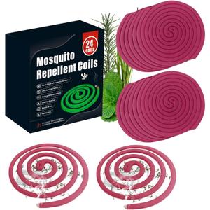 24 Mosquito Coils with 6 Metal Stands, 6-8 Hours/Burn Mosquito Repellent Outdoor Patio, Garden, Camping & Backyard Mosquitoes Repelling, Natural Mosquito Repellent Coils Safe for Kids & Pets (Pink)