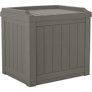 Suncast 22 Gallon Indoor or Outdoor Backyard Patio Small Storage Deck Box with Attractive Bench Seat and Reinforced Lid, Stone Gray (1 Pack)