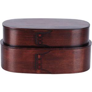 Lunch Box, Portable Sushi Box Rice Round Container Wooden Double Layers Food Storage Container for Office Travel (19 * 10 * 9.5 Old Paint Double Layer Lunch Box)
