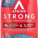 Atkins Strong High Protein Shake, Milk Chocolate, 30g Protein, 7g Prebiotic Fiber, Muscle & Gut Health Support Complex, 4 Count (EXP 05/29/26)