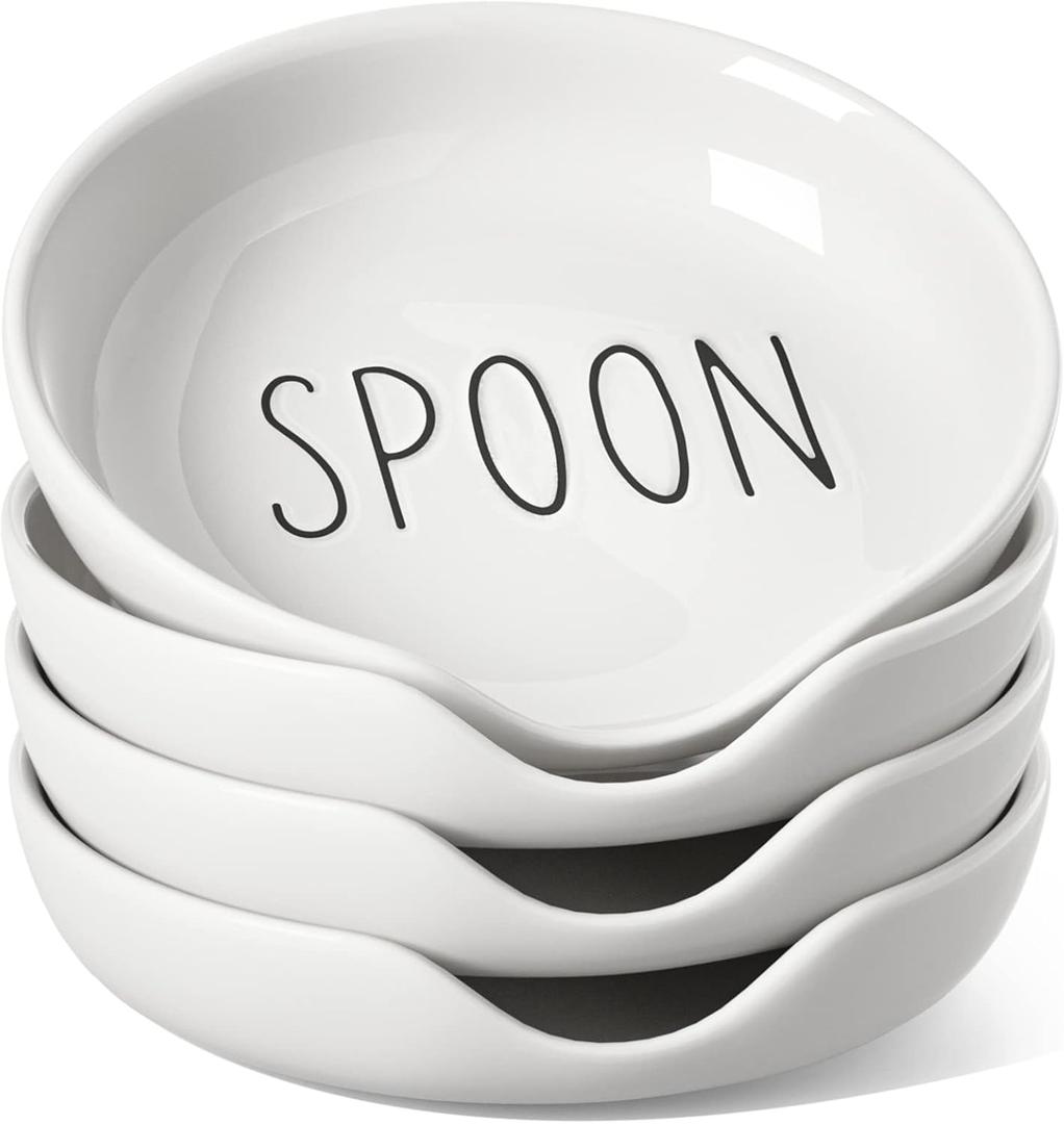 LE TAUCI Spoon Rest for Stove Top, Set of 4 Ceramic Spoon Holder for Kitchen Counter, 5-Inch Heat Resistant Utensil Rest for Cooking Spatula, Whisks, Ladle, Dishwasher Safe, Oyster White