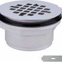 Brushed No Caulk Shower Drain, Hidrop PVC Compression Shower Floor Drain with 4-1/4" Stainless Steel Round Grid Strainer Cover, Brushed Nickel