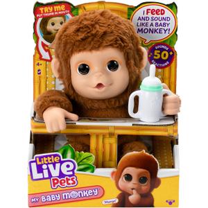 Little Live Pets My Baby Monkey Mango - Interactive Plush Toy, 50+ Sounds & Reactions, Moving Mouth, Bottle Feeding, Thumb Sucking, Grippy Hands & Feet, Soft Cuddly Stuffed Animal  Gift for Kids 4+