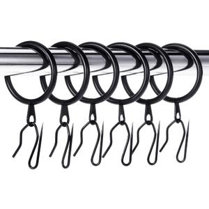 30 Pieces Metal Drapery Curtain Rings and 30 Pieces Hanging Metal Curtain Drapery Pin Hooks for Window Door Shower(32 mm,Black)