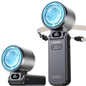 DIGIX Portable Handheld Turbo Fan with Ice Cooling, Rechargeable Personal Fan, Up to 15Hrs Cooling, 100 Speeds 25000RPM Powerful Portable Fan for Travel Outdoor,120 Adjustable, LED Display (Black)