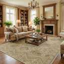 GENIMO 6x9Area Rugs for Living Room, Machine Washable Non Slip Vintage Rugs, Low Pile Lightweight Print Rug for Bedroom, Dining Room, Home Office, Tan Brown