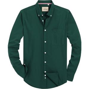 Alimens & Gentle Mens Solid Oxford Shirt Long Sleeve Dress Shirt Work Casual Button Down Shirts with Pocket (Dark Green)