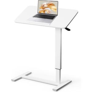 Mobile Standing Desk Portable Pneumatic Laptop Rolling Cart Adjustable Height, 26"-37" Tiltable Overbed Table Sit Stand Computer Workstations for Home Office w/Wheels Flat Desk 32", White