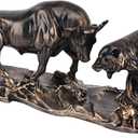 Wall Street Bull Statue, Bull Market and Bear Market Statue, Stock Market Sculpture, Mens Desk decor Day Trading Accessorie, for Office, Desktop, Bookshelf, Study, Home Decor, Financial Advisor Gift
