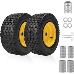 2-Pack 16x6.50-8 Tubeless Tires and Wheels, 1-Inch Bushings with Extra 3/4-Inch Bearings, 3"-5" Offset Hub, 550 lbs Load Capacity, Fits 3/4" and 1" Axles for Riding Mowers, Lawn Tractors, and More