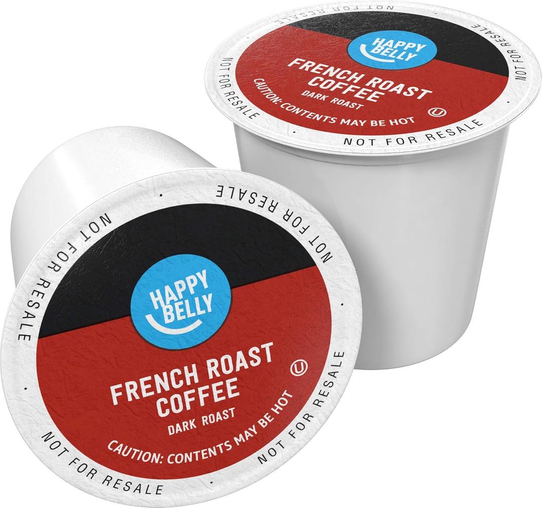 Amazon Brand - Happy Belly Dark Roast Coffee Pods, French Roast, Compatible with Keurig 2.0 K-Cup Brewers, 24 Count (EXP 10/03/27)