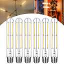 7.3 Inch T10 LED Bulb 6W (Equal 60W), Jacqueny 6PCS Dimmable Clear T10 LED E26 High Output 2700K Warm White, No-Flicker Edison T30/T10 Tubular Light Bulb 600LM, Long Lifetime For Wall Sconces, Pendant