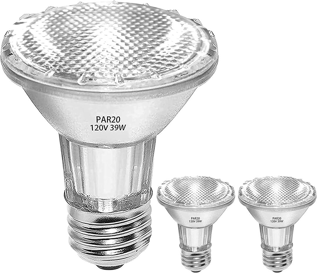 PAR20 Halogen Light Bulbs, 39W High Output (50W Replacement) PAR20 Flood Light Bulb, Dimmable, 120V 1755 Lumens 2700k Warm White, E26 Medium Base, Par20 Halogen Bulbs (2 Pack)