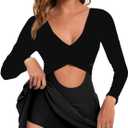 NESY Long Sleeve Swimsuits for Women Rash Guard V Neck One Piece Bathing Suit Swim Dress Woman Swimwear Swimdress UPF 50+ (X-Large)