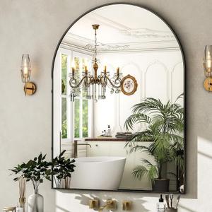 HARRITPURE Arched Wall Mirror  30"x40" Arch Bathroom Mirror Metal Frame Vanity Mirror for Bedroom, Entryway Dresser Decor, Black