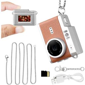 Mini Keychain Camera, 1080P HD Tiny Pocket Camera with 32GB Card, 0.96" Display, Long Battery Life, Portable Micro Digital Video Recorder for Travel, Vlog, Gift, Night Shots (Brown)
