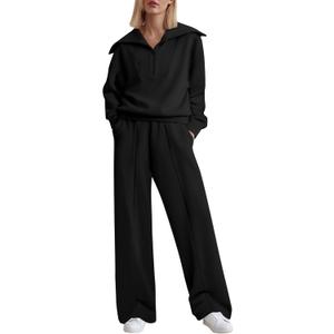 Aleumdr Two Piece Outfits Half Zip Sweatshirt Sweatsuit Lounge Sets for Women Matching Set Wide Leg Sweatpant Tracksuit (XXL)