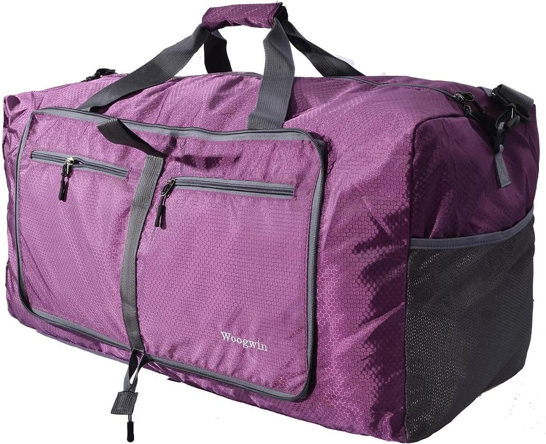 Woogwin Travel Duffel Bag Large Foldable Waterproof Overnight Bag for Beach Swim Bags Pool Sports Gym (60L Purple)