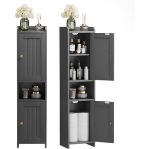 Bathroom Cabinet with 2 Doors, 7.3 x 9.8 x 40.4 Inches, Small Freestanding Storage Cabinet with Adjustable Shelf, Floor Cabinet for Small Spaces, Bathroom, Entrances, Kitchen, Black