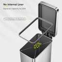 EKO Hudson Slim 50L / 13.2 Gallon Kitchen Trash Can with Lid, Stainless Steel Step Garbage Can for Kitchen or Home, Space-Saving Garbage Can with Soft Close Lid, Stay-Open, Liner Ring, Handle