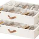 StorageWorks Underbed Shoe Storage Organizer for Closet, 2-Pack Under Bed Shoe Organizer with Bottom Support and Adjustable Dividers, Fits up to 24 Pairs, Beige