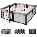 Sweeby Foldable Baby Playpen, 71x59 Playpens for Babies and Toddlers Large Play Yard with Door Baby Fence with Gate and Indoor & Outdoor Play Pen, Black
