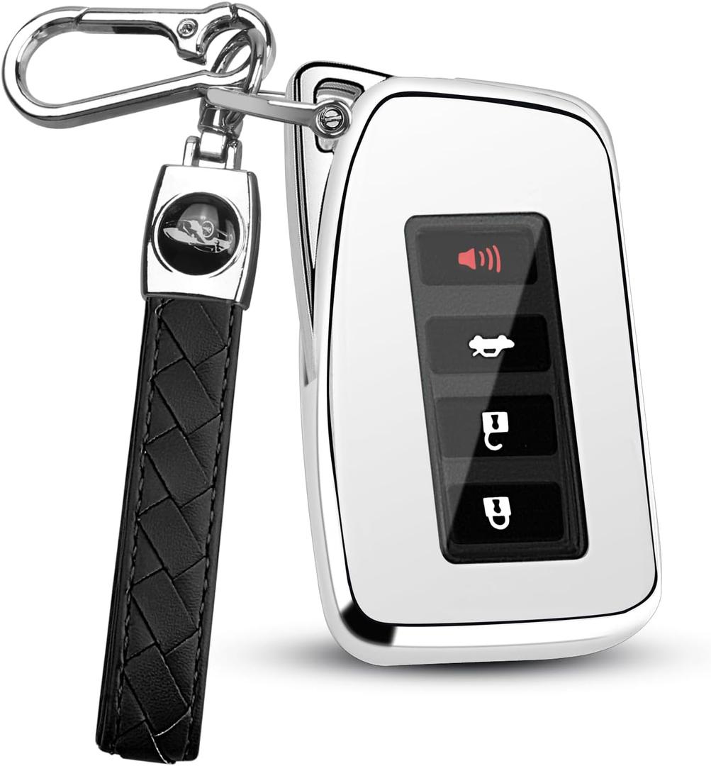 for Lexus Key Fob Cover with Keychain, Soft TPU Full Protection Key Shell Case for 2013-2021 ES is GS NX LS RX RC GX LX 570 200 250 350 460 300 F 450h 600h Smart Key (Silver)