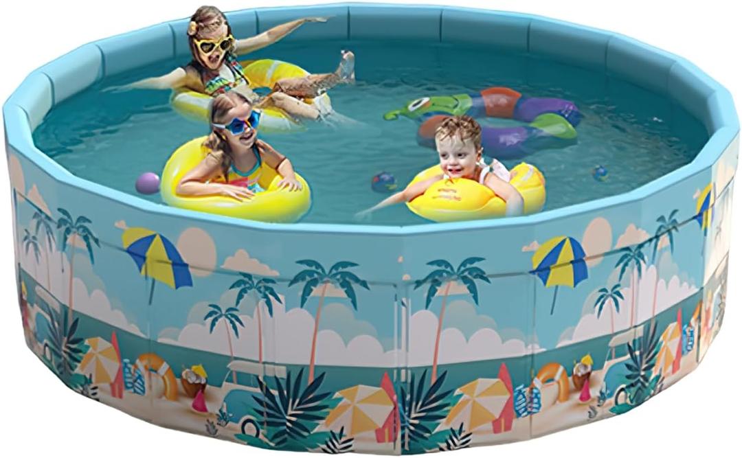Folding Non Inflatable Swimming Pool, Home Swimming Pool, Mesh PVC Material, Suitable for Backyard Swimming Pool (Blue, 47inch)