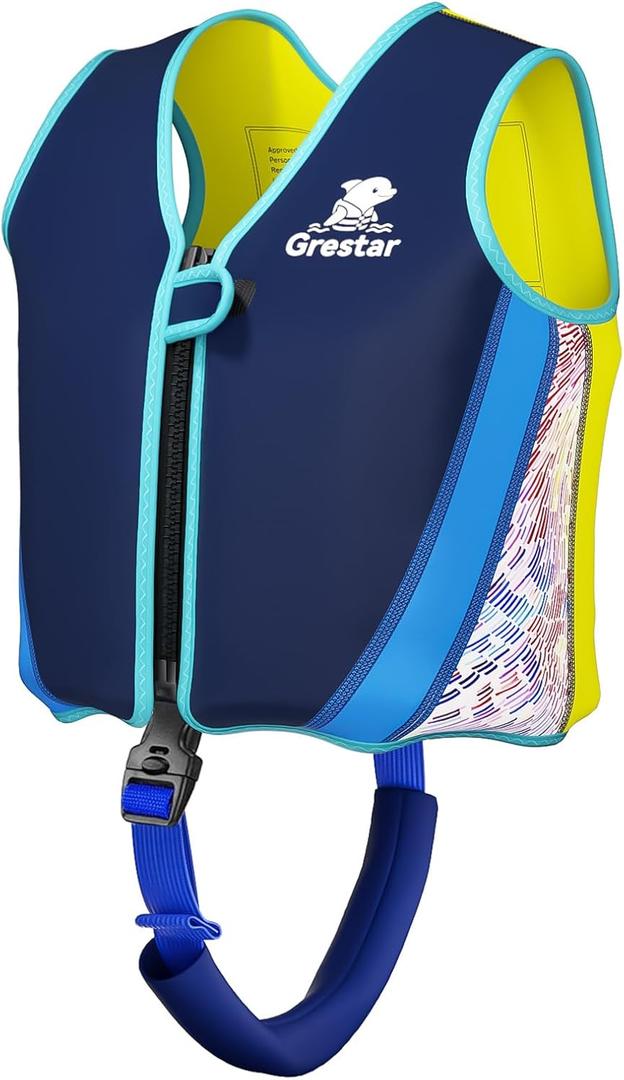 Kids Swim Vest Toddeler Floaties, Swim Floatation Jacket Training Vest for Boys Girls Age 2-9, Neoprene Swimming Aid with Adjustable Buoyancy & Safety Strap, large