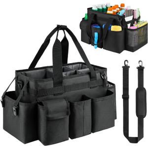 ZIOZERTT Cleaning Caddy,Cleaning Bag for Housekeepers,Cleaning Supplies Organizer with Handle, Black (Medium)