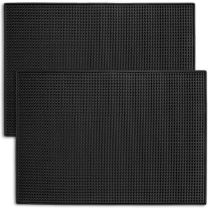 2 Pack Rubber Bar Mats for Countertop, 18" x 12" Dish Drying Spill Mat, Coffee Bar Mats Accessories for Cocktail Service in Bartending, Home, Kitchen, Restaurants, Black