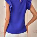 WDIRARA Women's Ruffle Cap Sleeve Blouse Shirts Frill Trim Crew Neck Tops (Blue, L)
