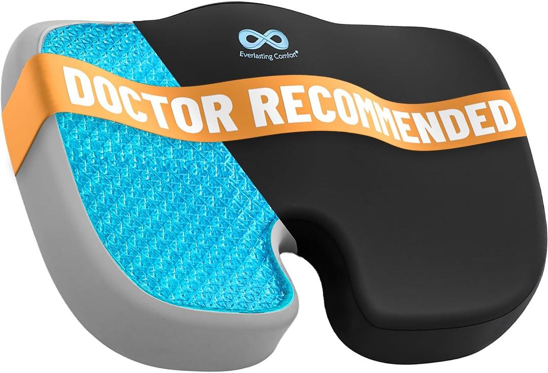Everlasting Comfort Doctor Recommended Memory Foam Seat Cushion for Office Chairs & Car - Ergonomic Office Desk Accessories - Cushions for Tailbone Pain Relief, Sciatica (Black Cool, Large)