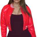 XWEAIJ Black Faux Leather Jacket Women Varsity Jacket Cropped Motorcycle Moto Bomber Baseball Jackets Y2K Streetwear , Red, XXL
