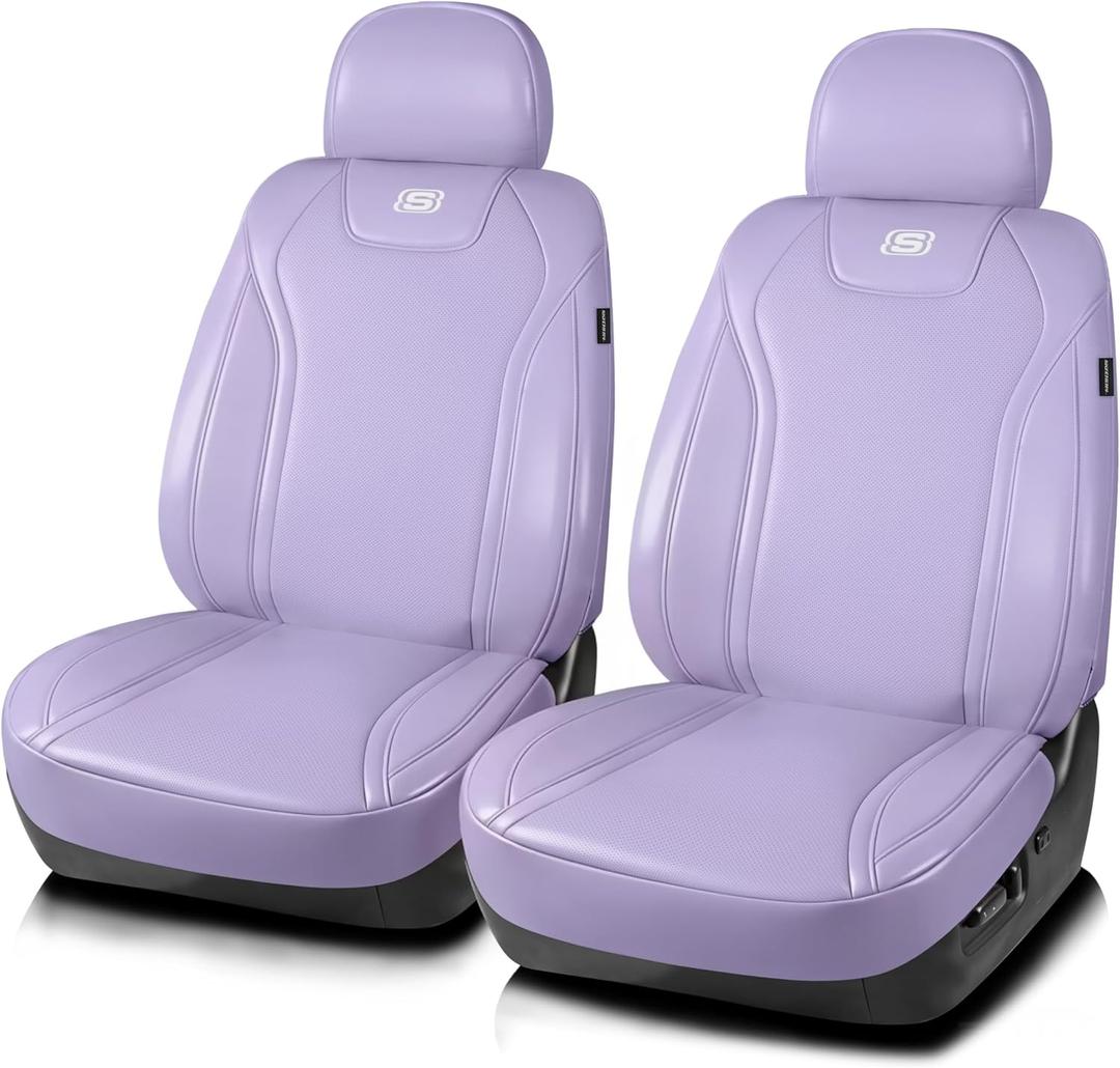 Skechers Seat Covers Memory Foam-Luxury Leather Car Seat Covers, Breathable Comfort & Support Front Seat Cover Airbag Compatible, Automotive Universal Fit Most for SUVs, Vans, Cars, Trucks,Purple