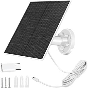 Solar Panel for Security Camera, 5W Solar Panel for DC 5V Security Camera with Micro USB or USB-C Port, IP65 Waterproof Solar Charger for Camera with 360 Adjustable Mounting (1 Pack)
