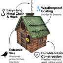 Retro Resin Birdhouse for Outdoors, Decorative Hanging Bird House with Weather-Resistant and Water Proof Resin, Vintage Cabin Design for Garden Dcor, Wild Bird Nesting, Gift for Bird Lovers